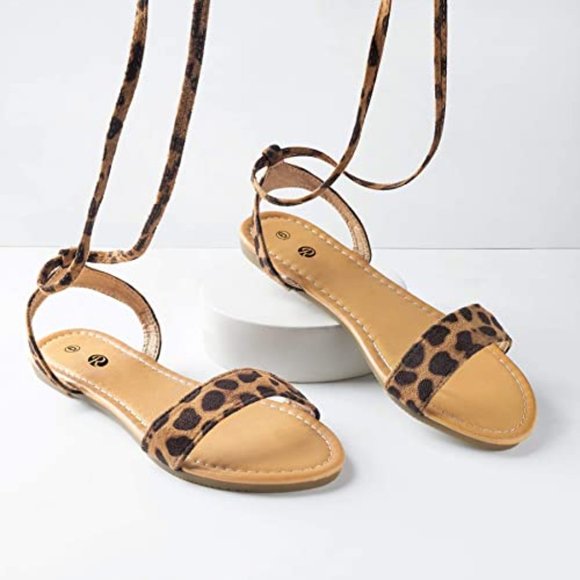 Open Toe Tie Up Ankle Wrap Flat Sandals for Women - Picture 5 of 7